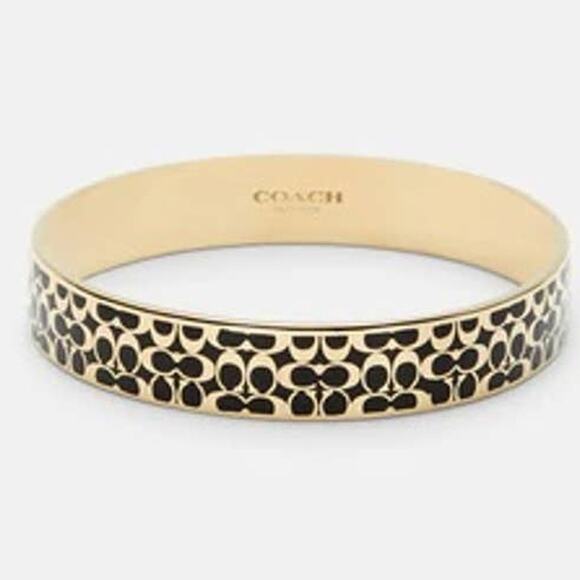 Coach Signature Logo Gold Black Bangle Fashion Bracelet - Picture 4 of 7
